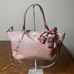 Coach Kelsey Studded Caviar in Metallic Leather Tuberose Pink Shoulder Bag